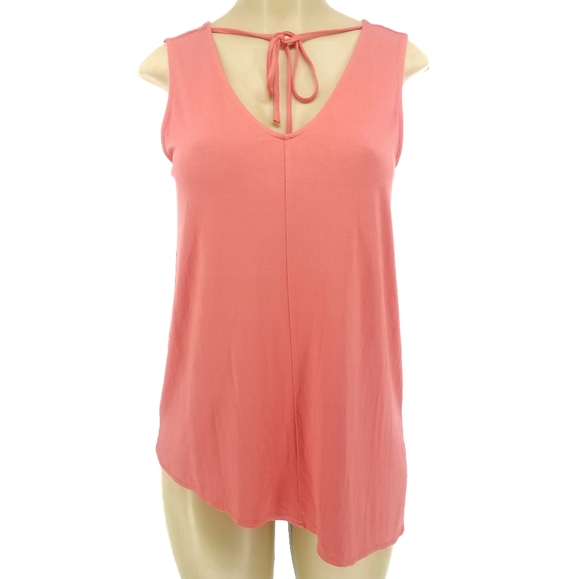 Vince Camuto Tops - Vince Camuto Pink Asymmetric V Neck Tie Tank Top S